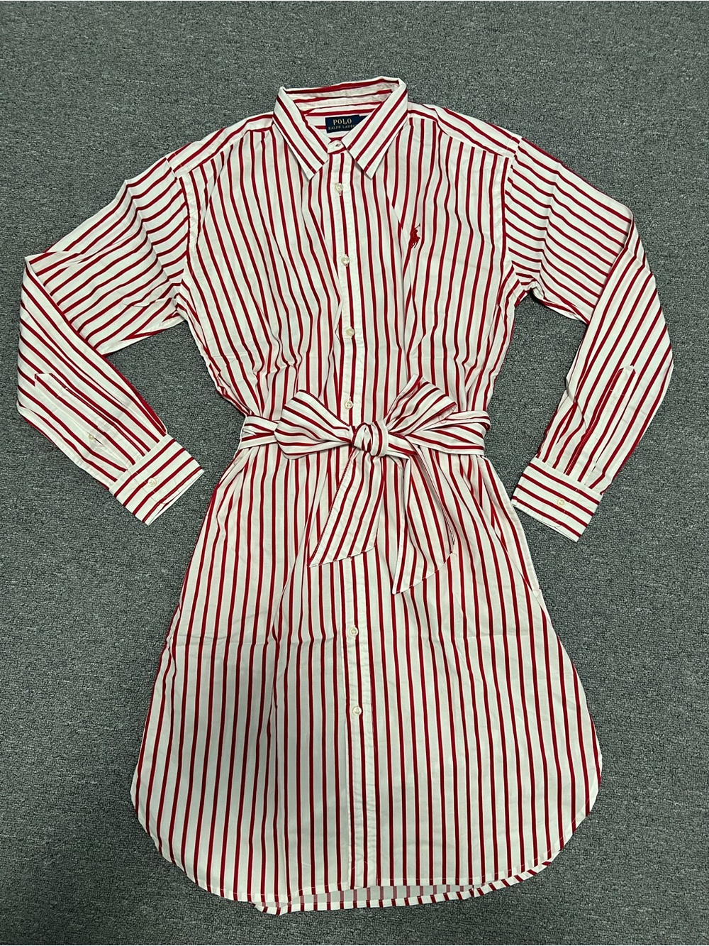 Ralph Lauren Red and White Striped Long-Sleeve Shirt Dress Women‘s Size 4